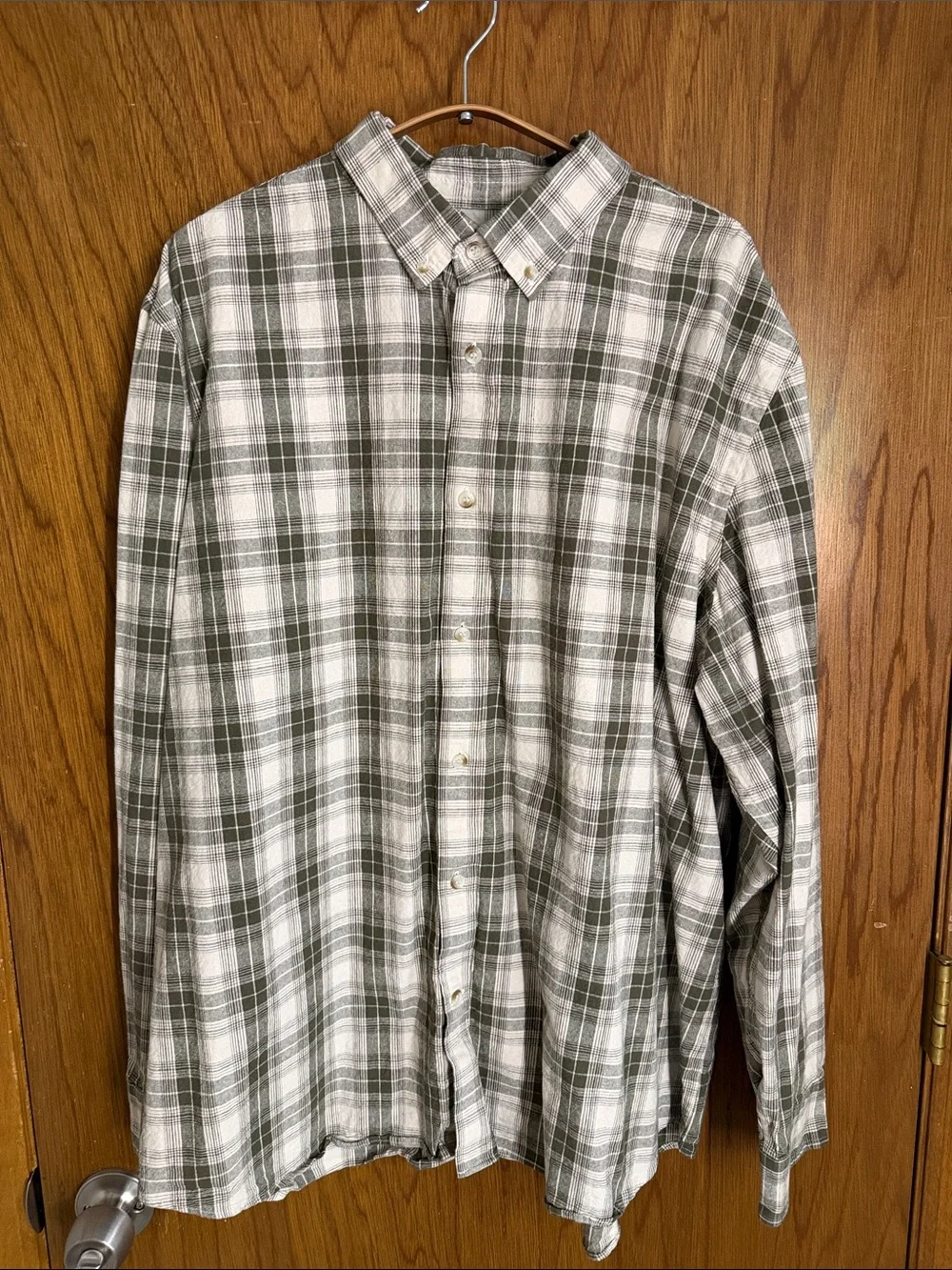 Banana Republic Men's Plaid Button-Down Shirt - Olive & White (Slim Fit)